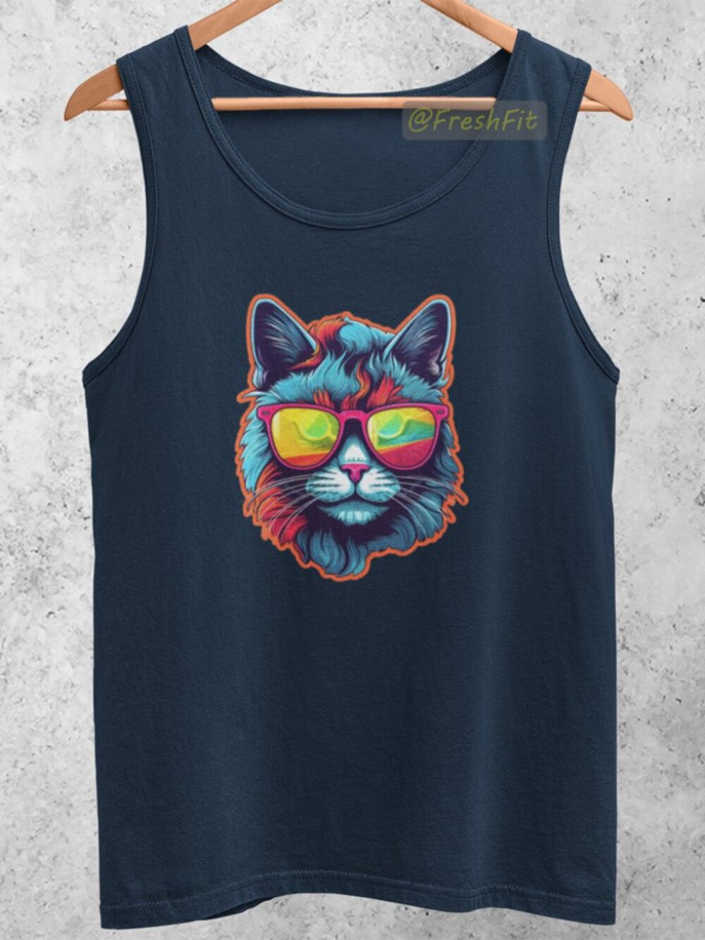🆕Colorful Hipster Cat Navy Blue Tank Top